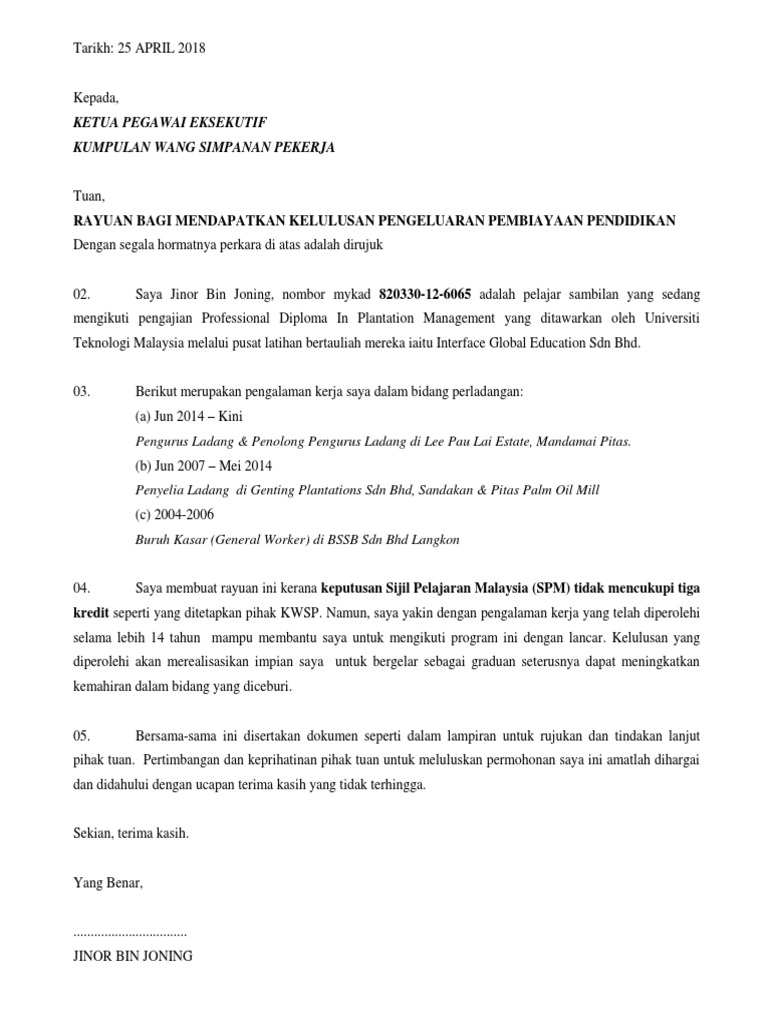 Surat Rayuan Kwsp Pdf