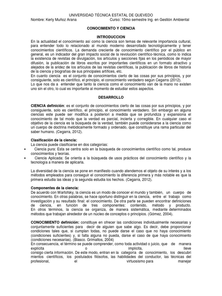 Ciencia y Conocimiento: Definiciones Clave | PDF | Conocimiento ...