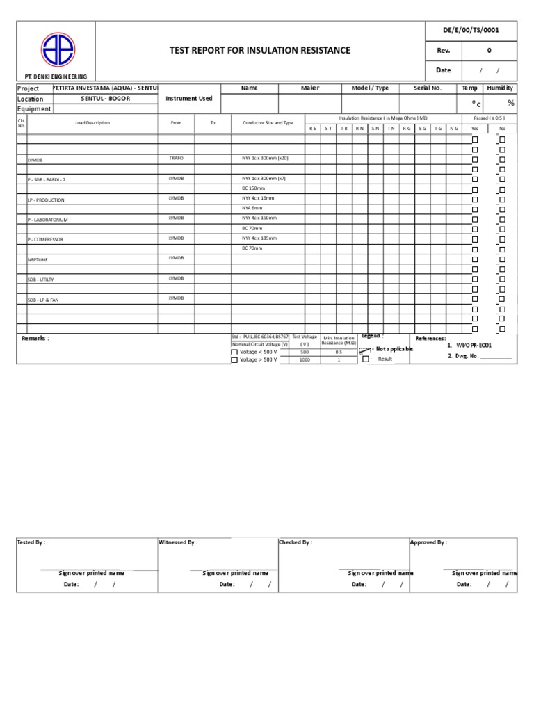 FM Opr-E001 Test Report For Insulation Resistance | PDF