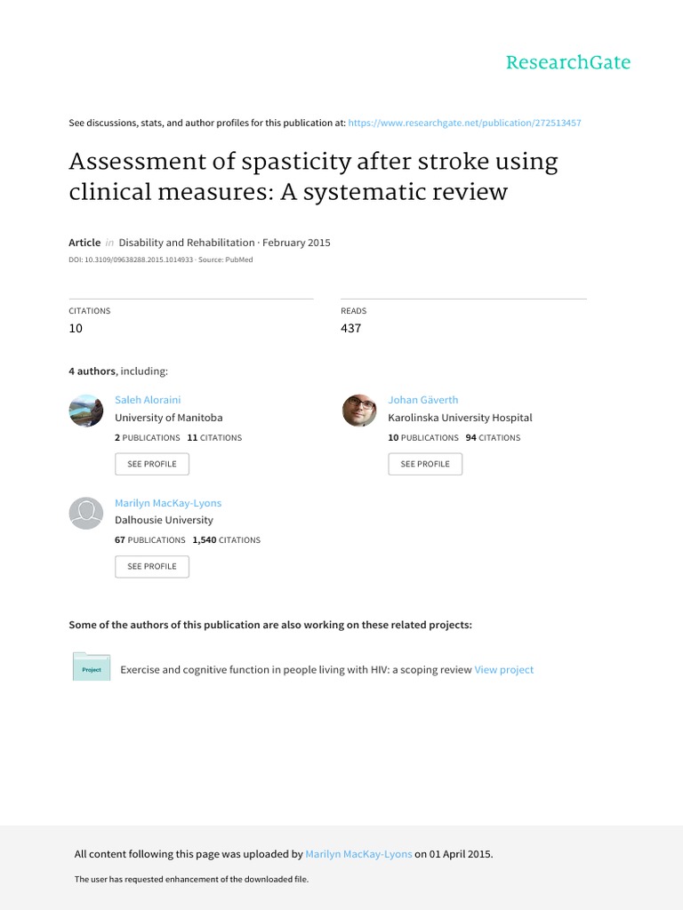 Assessment of Spasticity PDF | PDF | Systematic Review | Psychometrics