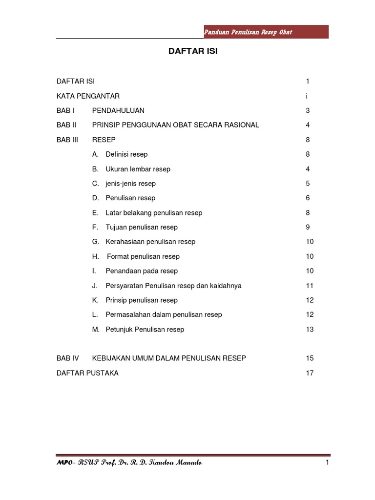 Daftar Isi Panduan Penulisan Resep Obat Daftar Isi Panduan Penulisan Resep Obat