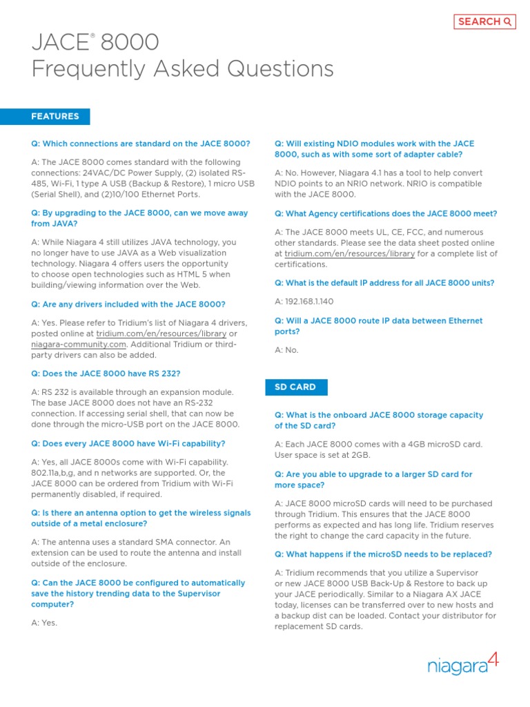 Jace 8000 Frequently Asked Questions: Features | PDF | Wi Fi | Usb