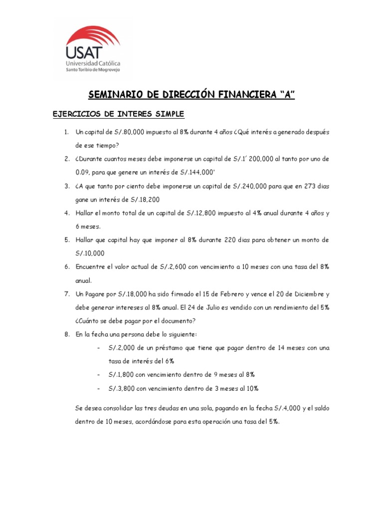 Ejercicios de Interés Simple en Finanzas | PDF