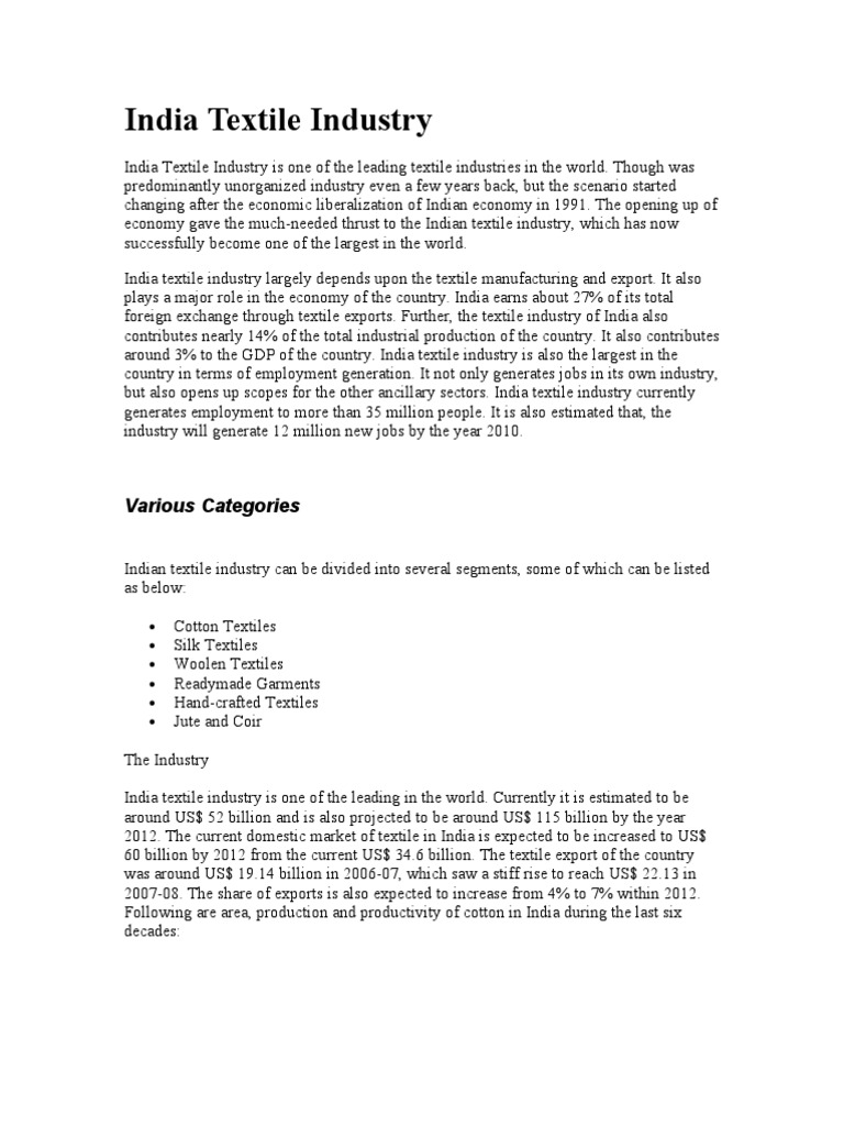 Overview of India's Textile Industry | PDF | Cotton | Textile Industry