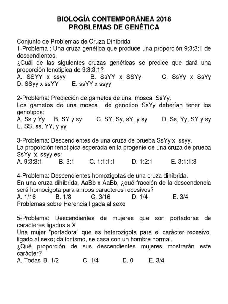Problemas De Genetica 2018 Bco