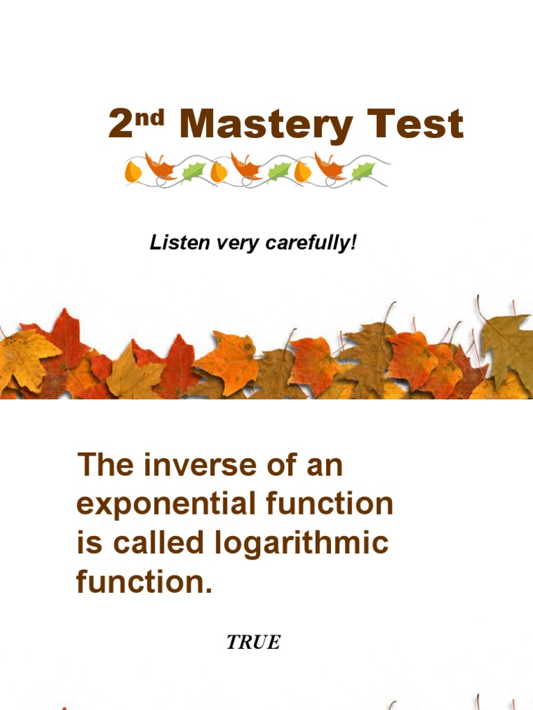 2 Mastery Test Listen Very Carefully! PDF Logarithm Teaching Mathematics