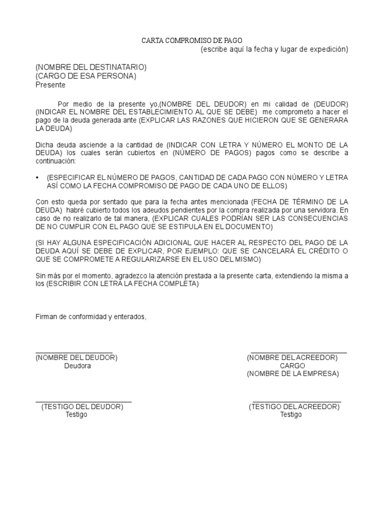 Formato Carta Compromiso de Pago | PDF