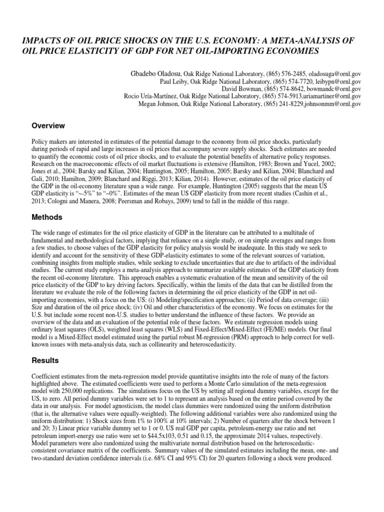 Oil Price Shocks and U.S. GDP Elasticity Analysis | PDF | Confidence ...