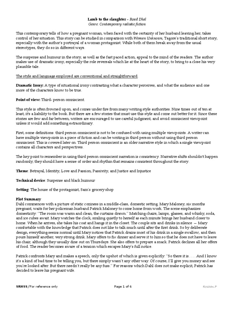 Lamb to the SlaughterCritical Summary Narration