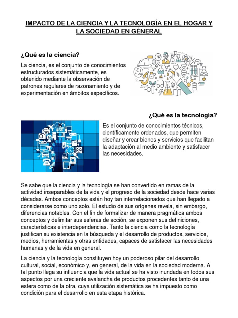 Impacto de La Ciencia y La Tecnología en El Hogar y La Sociedad en ...