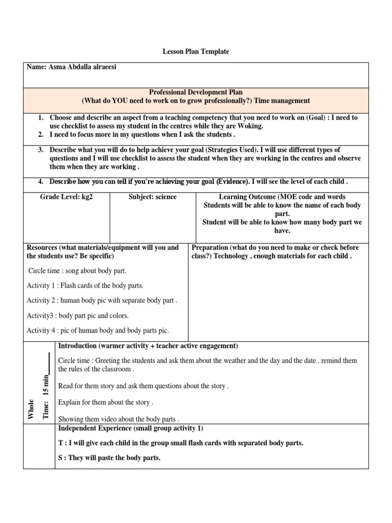 Lesson Plan Template 9 | PDF | Lesson Plan | Applied Psychology