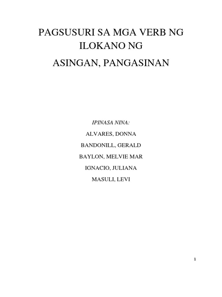 Pagsusuri sa mga Verb ng Ilokano ng Asingan, Pangasinan