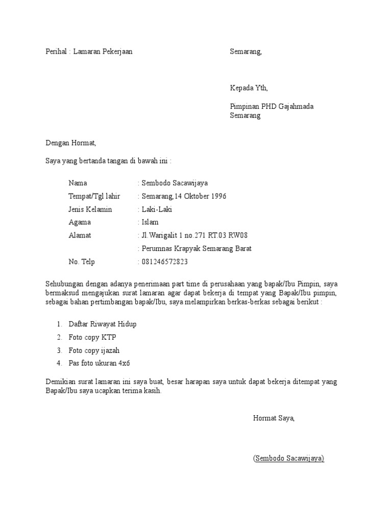 Contoh Surat Lamaran Kerja Pt Telkom Akses - Kumpulan Kerjaan