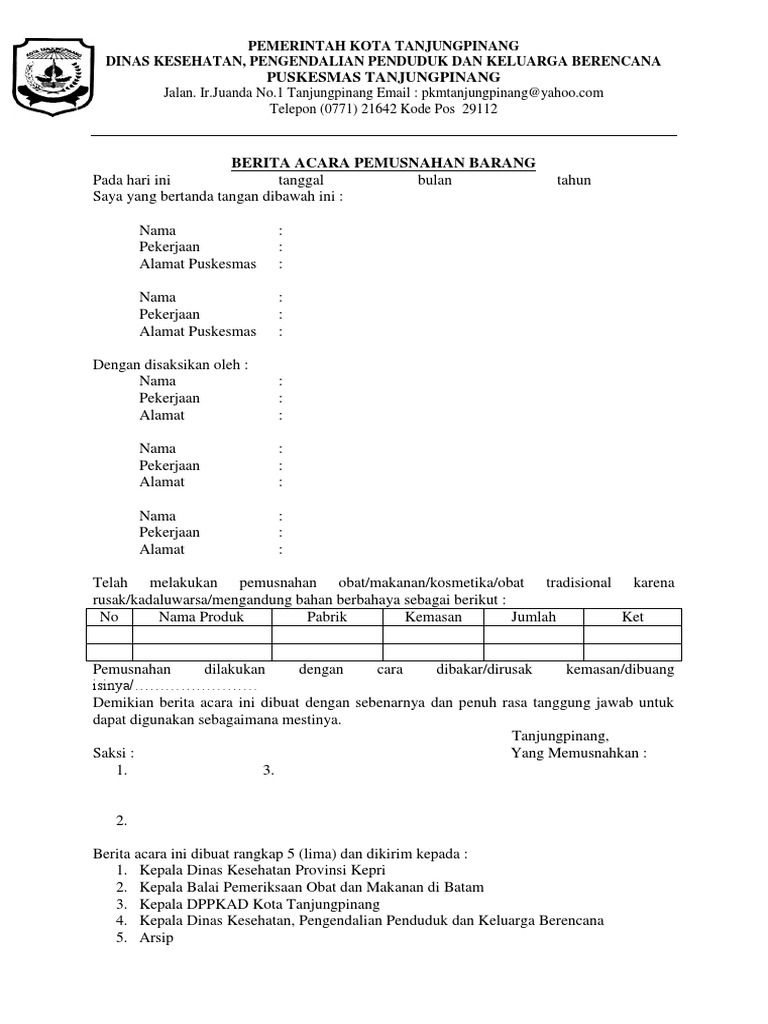 Contoh Surat Berita Acara Pemusnahan Barang Nusagates
