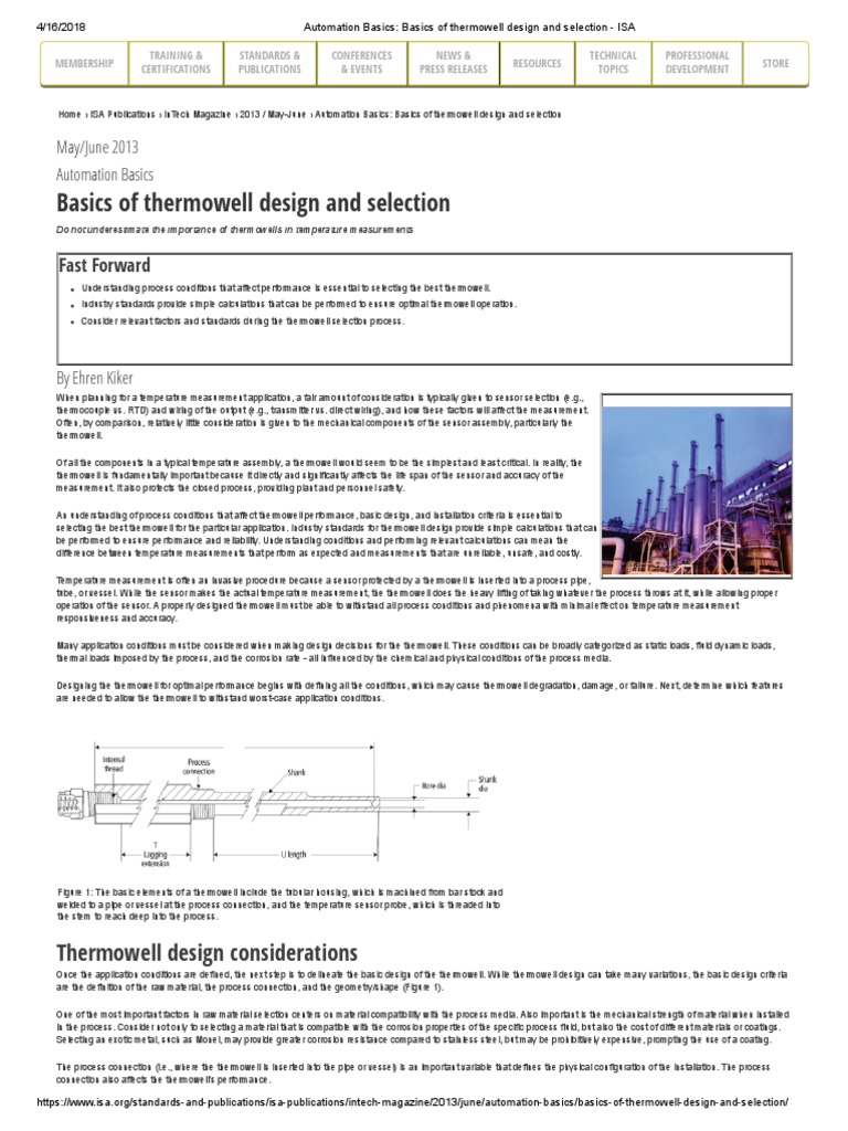 Automation Basics Basics of Thermowell Design and Selection IsA