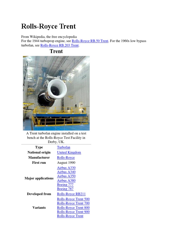 Overview of Rolls-Royce Trent 800 Engine | PDF