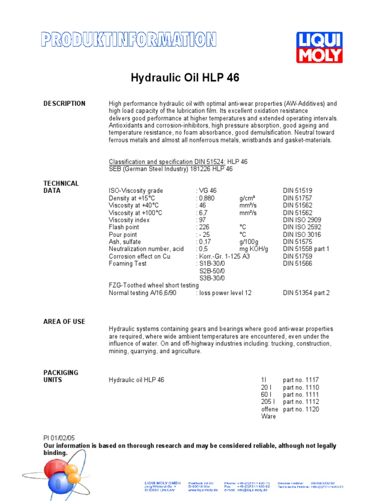 3144 1111 Hydrauliköl HLP 46 EN PDF Motor Oil Materials