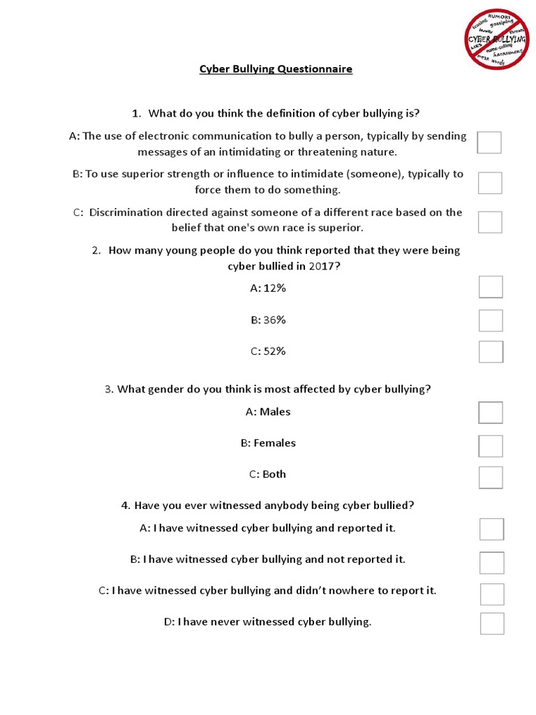 quantitative research questions about bullying