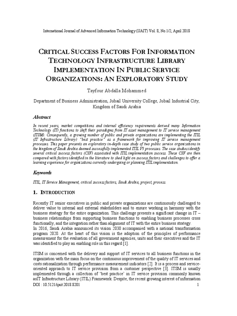 ITIL Implementation Success Factors in KSA | PDF | It Service ...