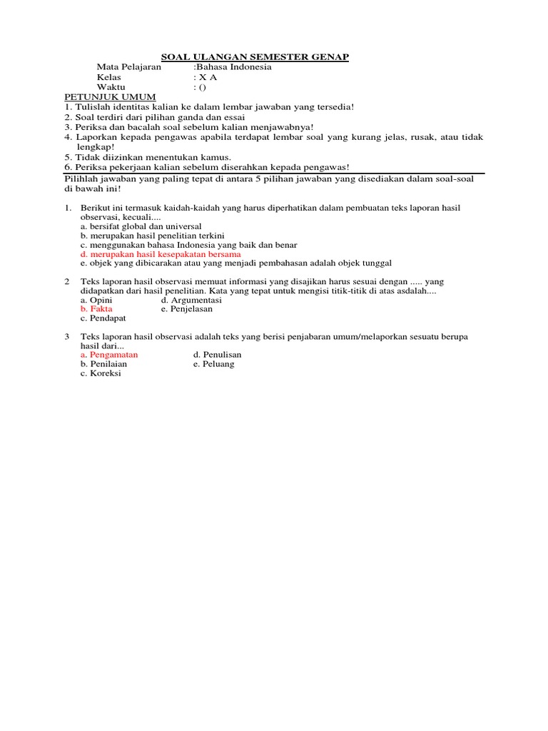 Soal Ulangan Semester Ganjil Pdf