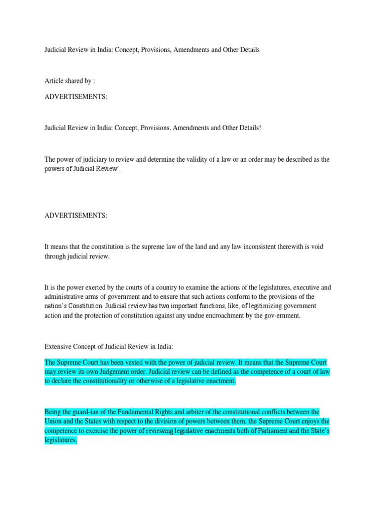 Judicial Review in India PDF United States Constitution Judicial