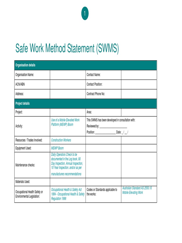 Mobile Elevated Work Platform SWMS | PDF | Occupational Safety And ...