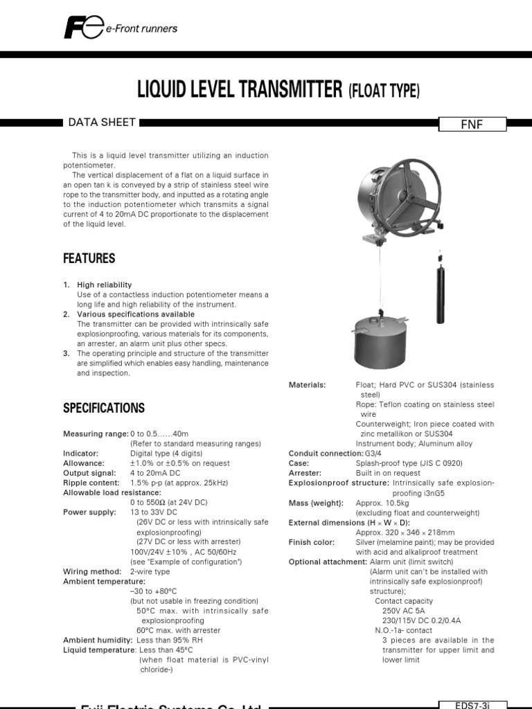 Float Type Liquid Level Transmitter Data Sheet | PDF | Power Supply ...