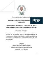 Estudio de Factibilidad para La Reestructuración de Procesos de La Empresa Obraspriva S.A. Ubicada en La Ciudad de Milagro para El Correcto Manejo de Sus Actividades