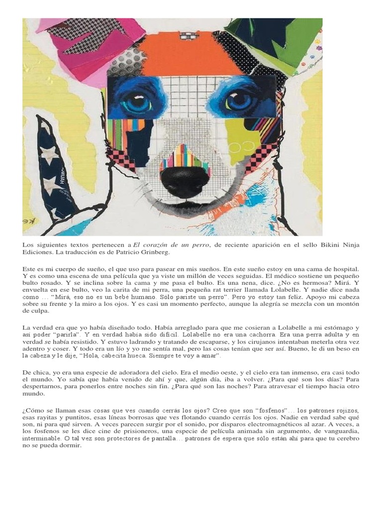 MARAVILLOSO - Fragmentos de El Corazon de Un Perro - Laurie Anderson | PDF  | Perros | Ocio
