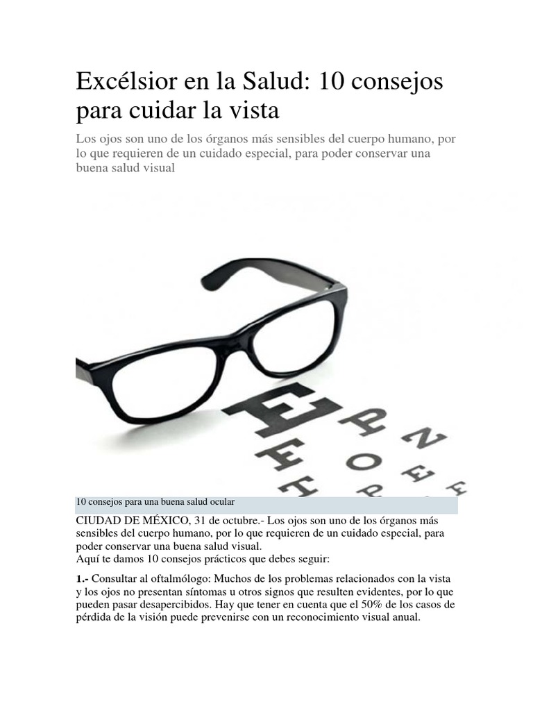 10 Consejos para Cuidar la Vista Infantil | PDF | Percepción visual | Ojo