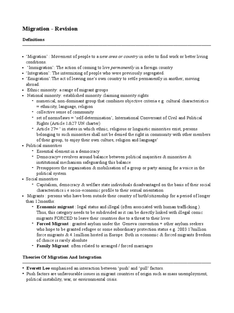 Migration Revision | PDF | Immigration | Minority Group