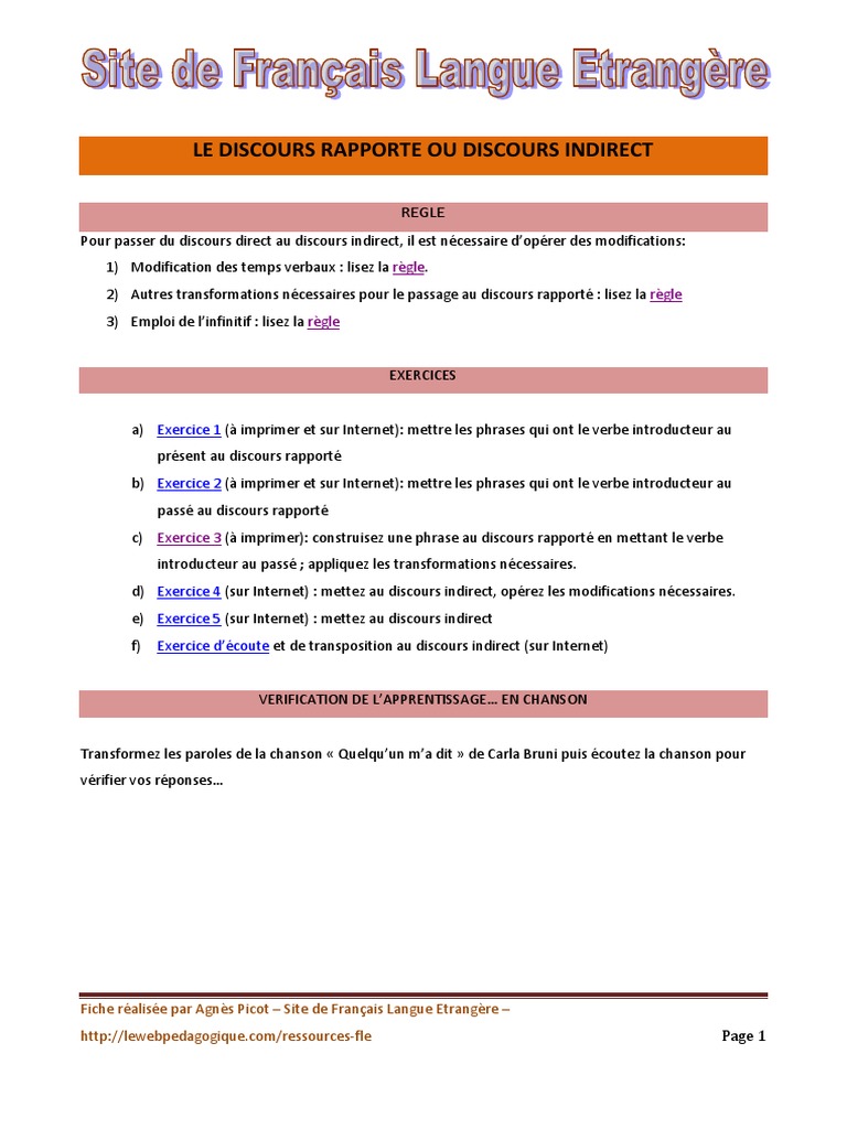 Le Discours Rapporté PDF | PDF | Verbe | Question