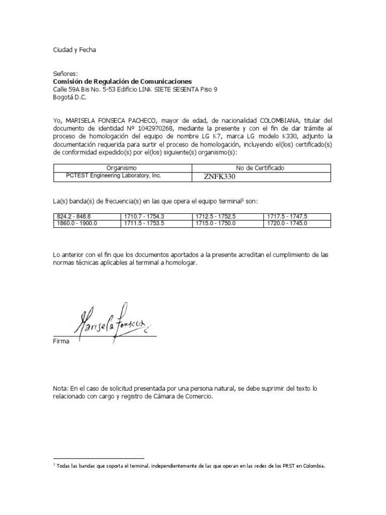 Carta Presentacion Homologacion