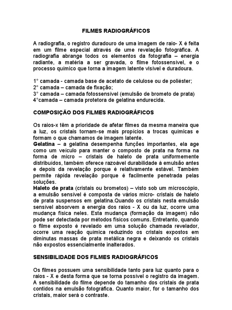 Composição e Tipos de Filmes Radiográficos | PDF | Química | Ciências ...