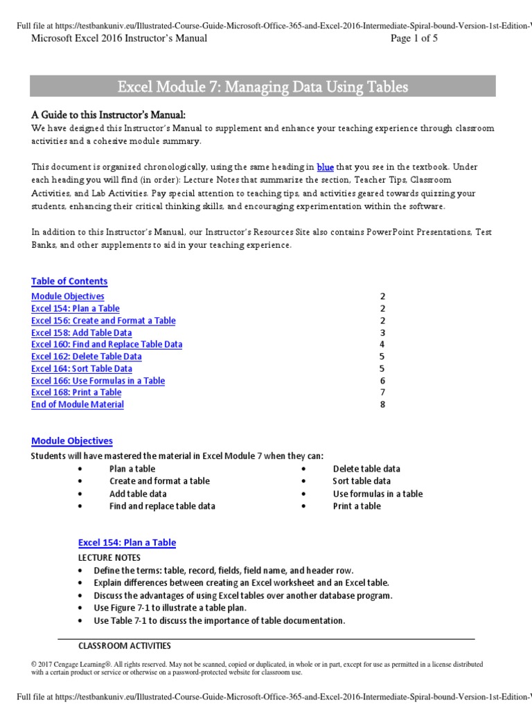 Illustrated Course Guide Microsoft Office 365 And Excel 16 Intermediate Spiral Bound Version 1st Edition Wermers Solutions Manual Pdf Microsoft Excel Table Database