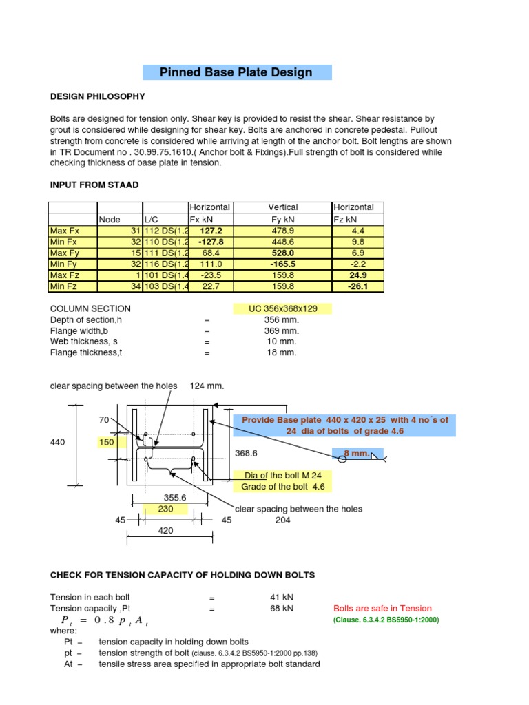 Pinned Base Plate (Rs Shear Key) | PDF | Bending | Screw