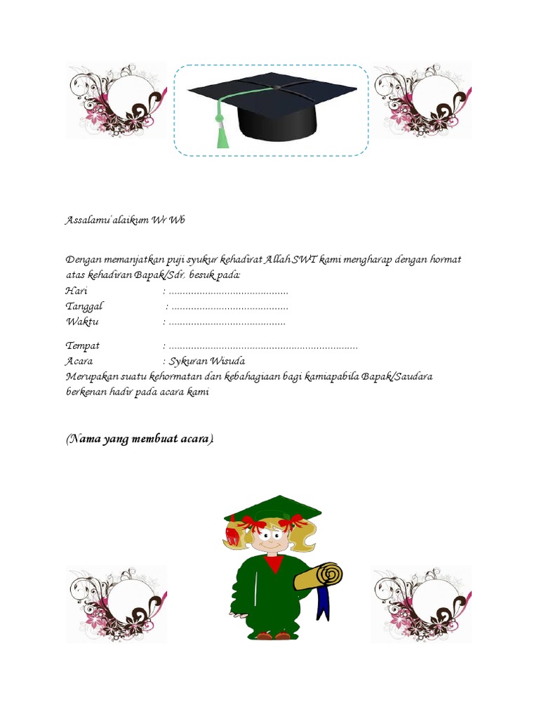 Contoh Undangan Syukuran Wisuda Model Kedua Bisa Edit Siap Print Pdf
