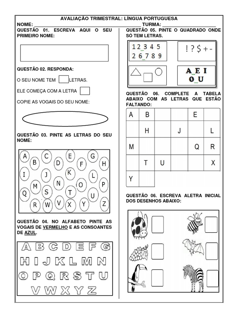 Avaliação Diagnóstica 1º Ano Fundamental | PDF