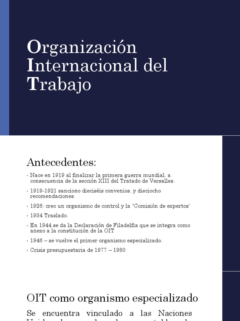 Historia y Funciones de la OIT | PDF | Organización Internacional del ...