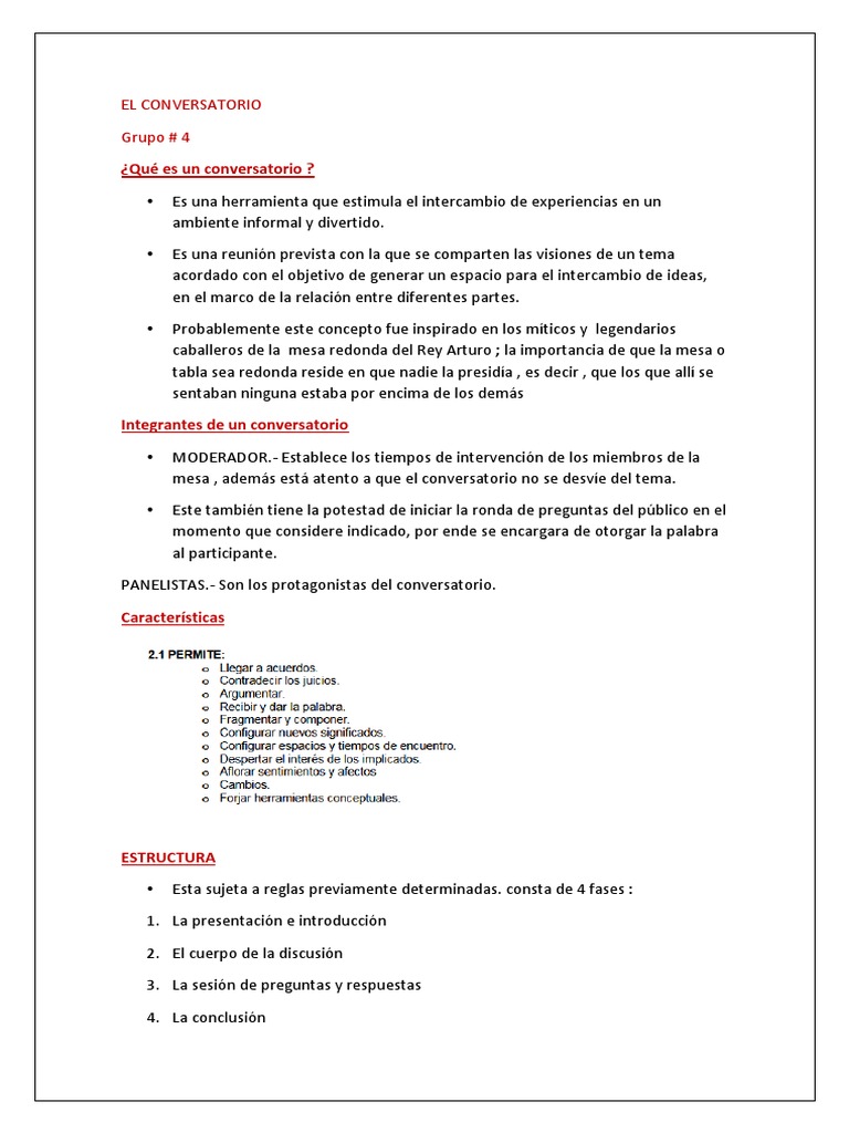 Estructura y características del conversatorio | PDF