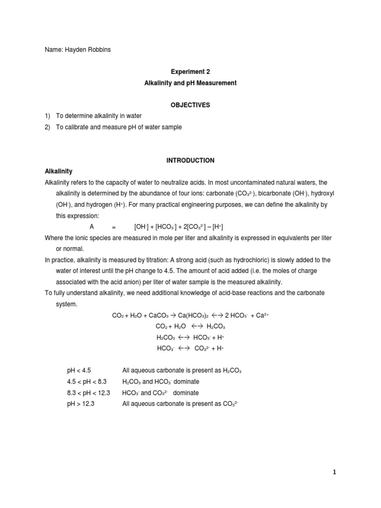 Alkalinity Measurement in Water Samples | PDF | Alkalinity | Bicarbonate