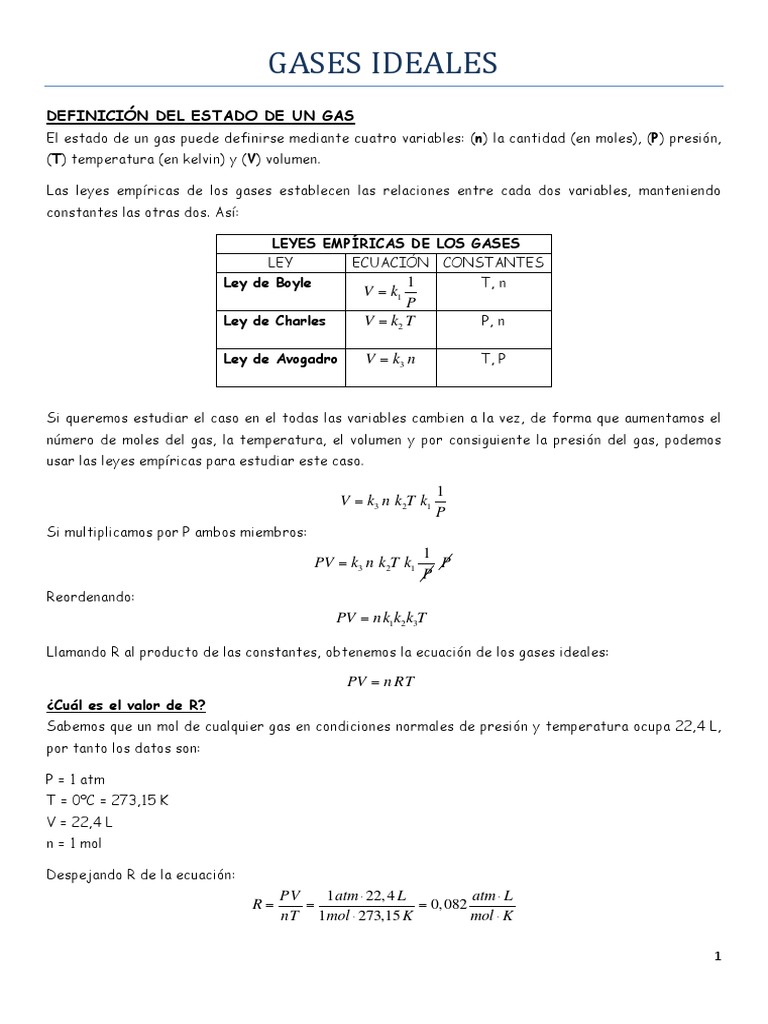 Leyes de Gases Ideales y Ecuaciones | PDF