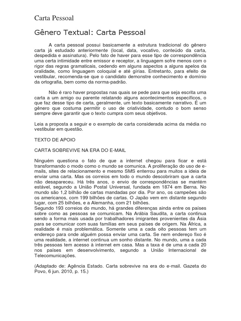 Estrutura e Exemplos de Carta Pessoal | PDF | Internet