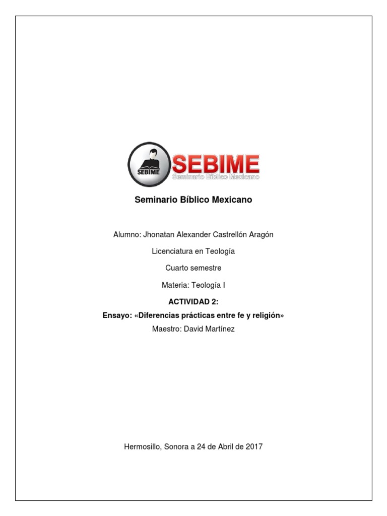 Ensayo Diferencias Entre Fe y Religión PDF Fe Dios