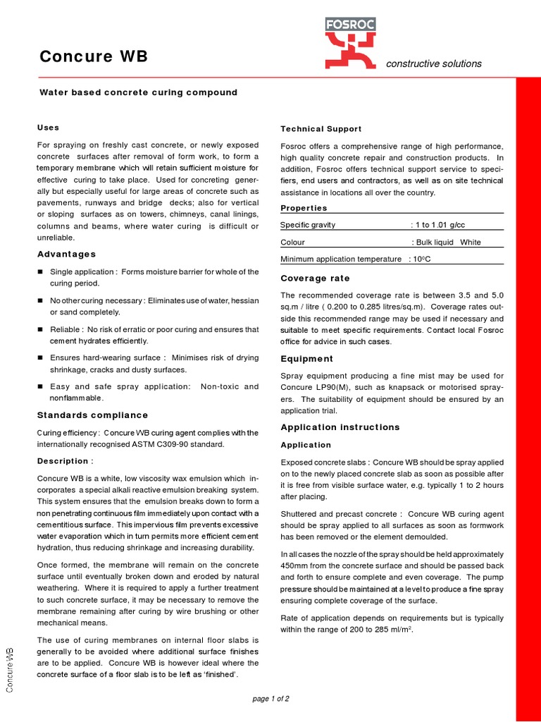 Concure WB: Water-Based Curing Agent | PDF | Concrete | Water