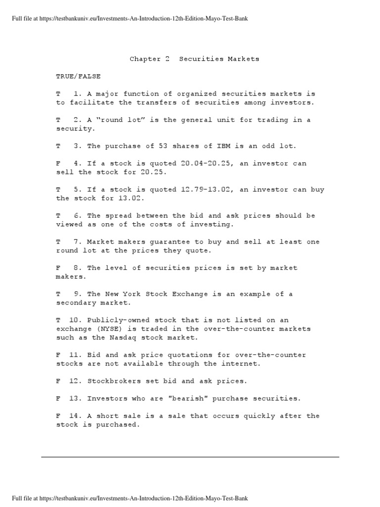 Securities Markets Overview | PDF | Short (Finance) | Stocks