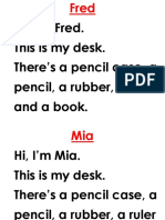 Hi, I'm Fred. This Is My Desk. There's A Pencil Case, A Pencil, A Rubber, A Ruler and A Book