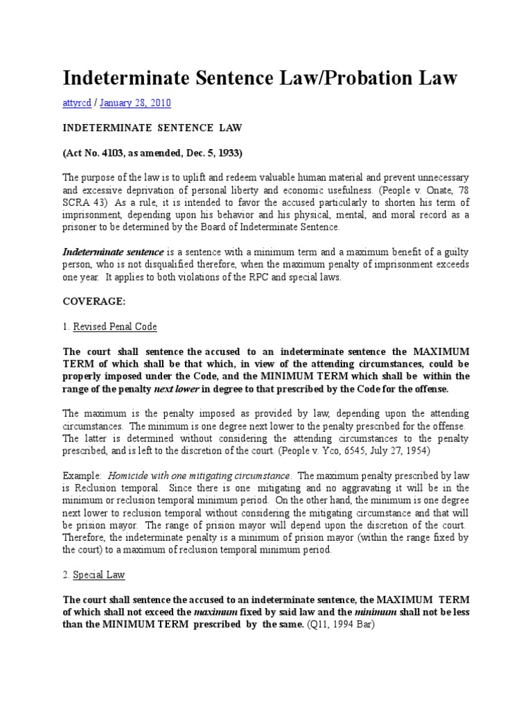 Indeterminate Sentence Law-Probation Law | PDF | Probation | Parole