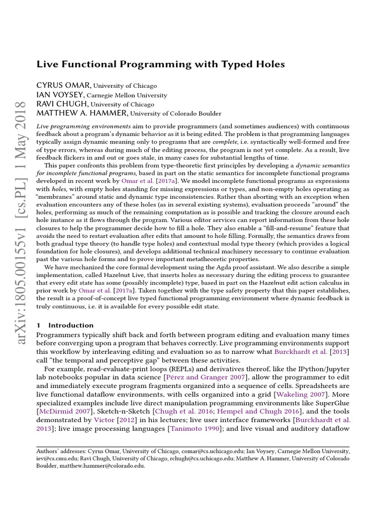 Live Functional Programming With Typed Holes | PDF | Programming ...