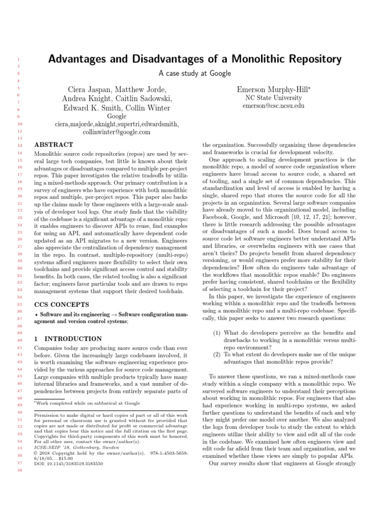 Advantages and Disadvantages of A Monolithic Repository A Case Study at ...